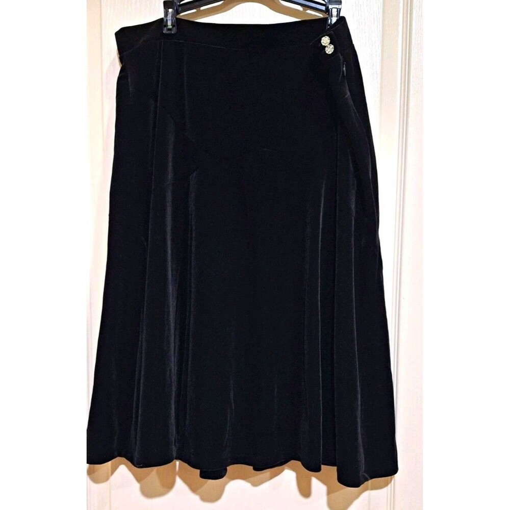 Vintage Old Navy Y2K Black Velvet Skirt Size 12 Side Zip Rhinestone Stretch